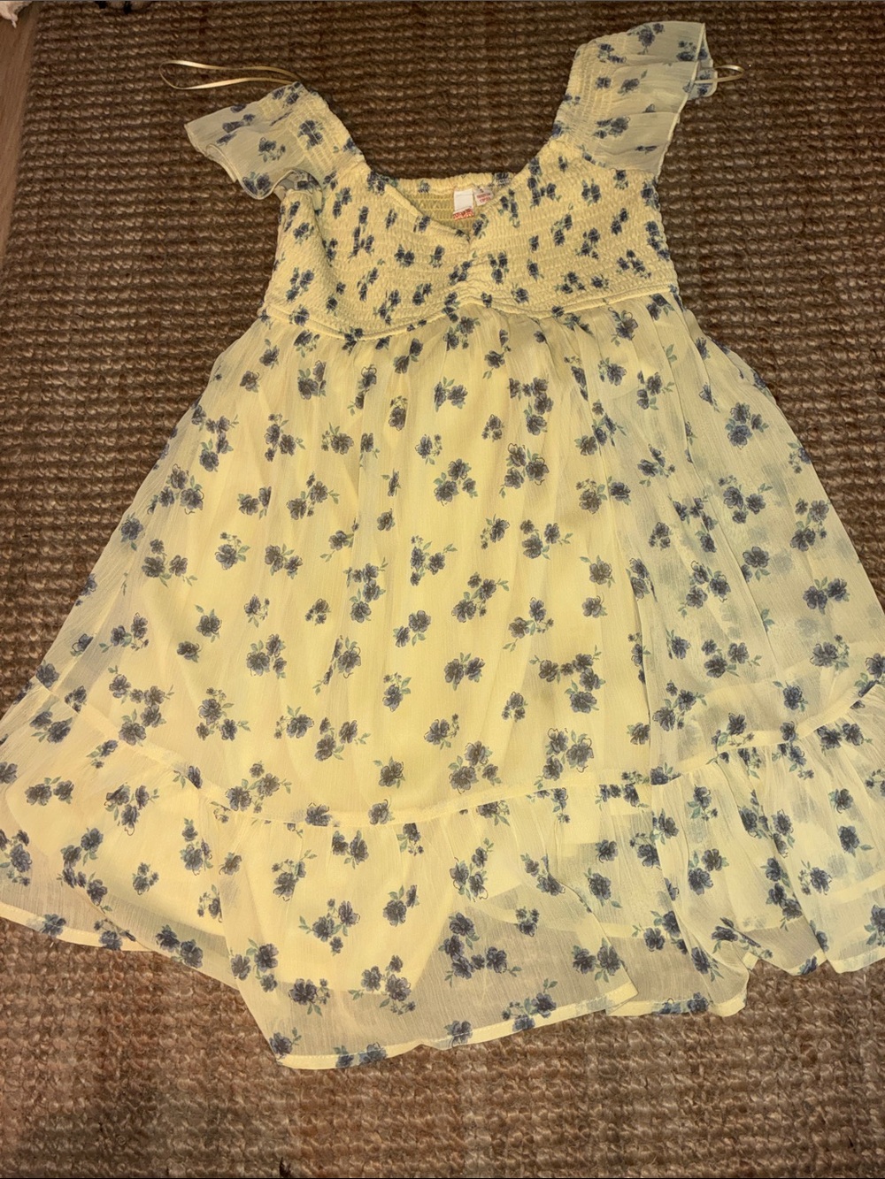 Yellow Floral Smocked Mini Dress with Ruffle Straps